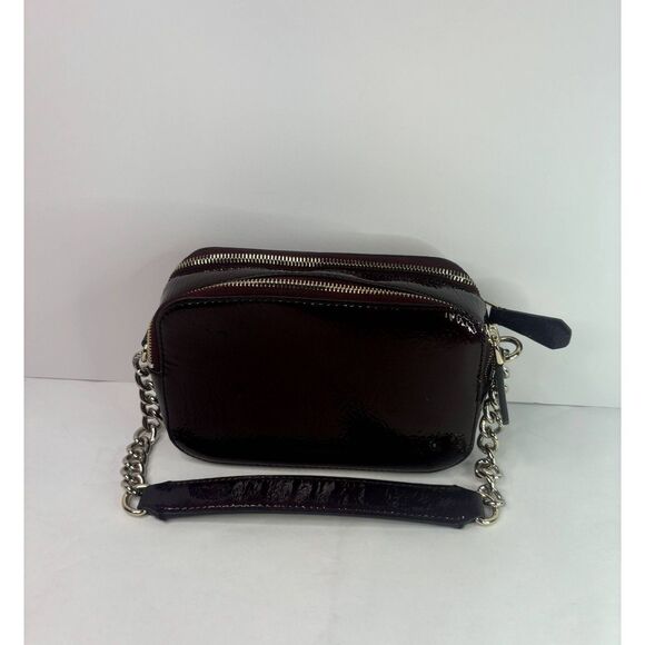 Guess Noelle Shiny Leather Women Shoulder Hand Bag Merlot Burgundy Silver Chain - Picture 8 of 13